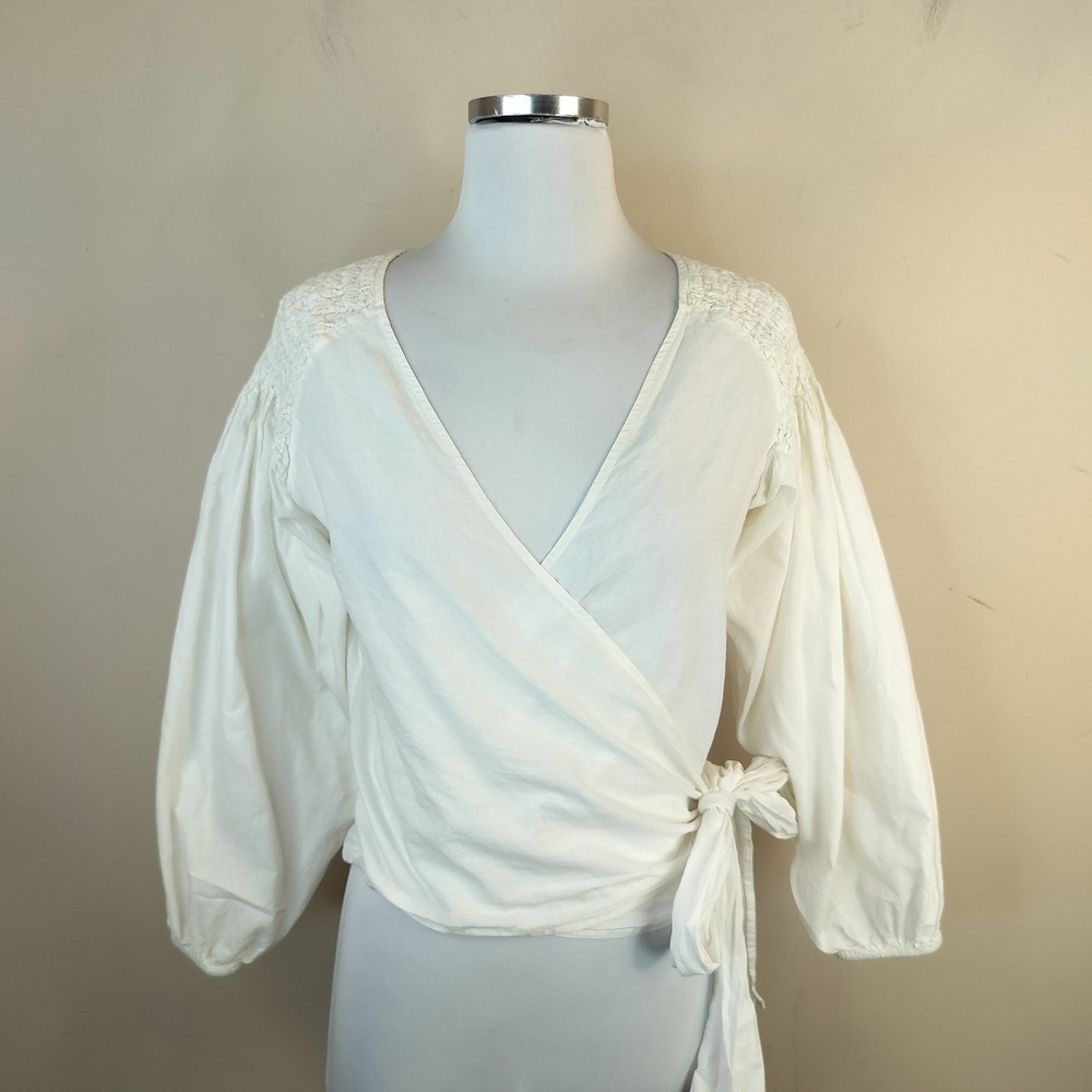 Steven Alan Wrap Top Balloon Sleeve Boho White Cotton